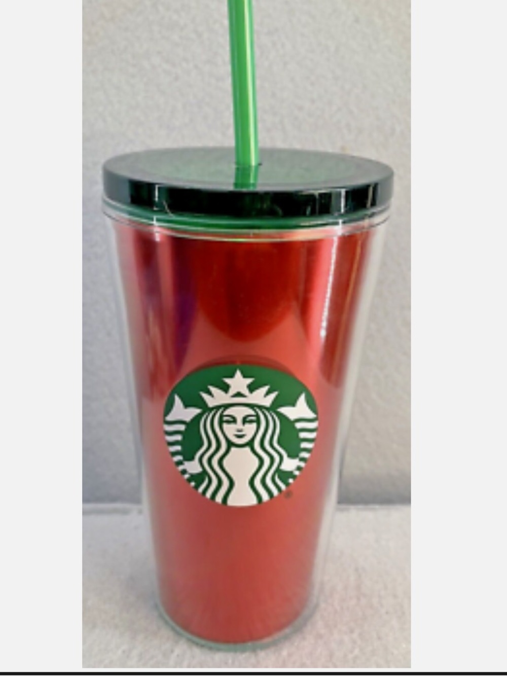 Starbucks Red Travel Cup with Green Logo, Lid & Straw